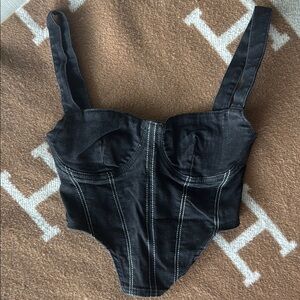 Black Corset Top with White Stitching